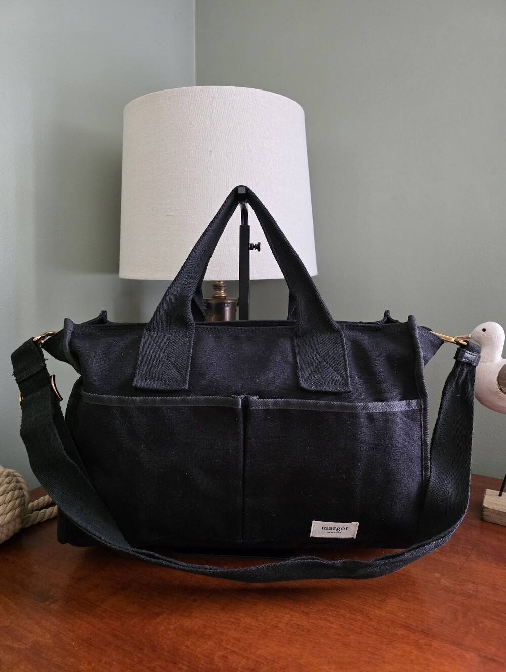 Margot New York Canvas Utility Carryall Tote Black Crossbody Bag